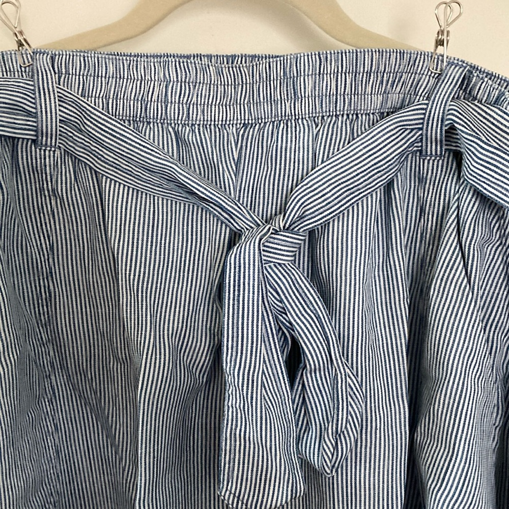 Lands’ End Blue Striped Midi Skirt 1x (16w-18w) with removable belt and pockets - Picture 2 of 6